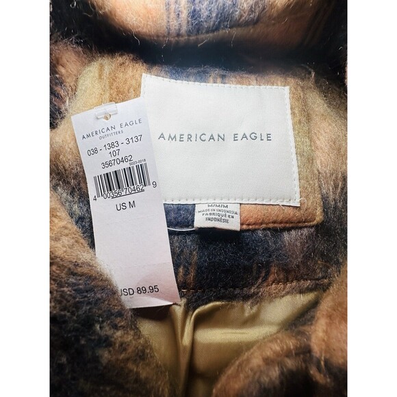 AMERICAN EAGLE Oversized Brushed Brown Plaid Shacket Women's MEDIUM NWT - Picture 7 of 11